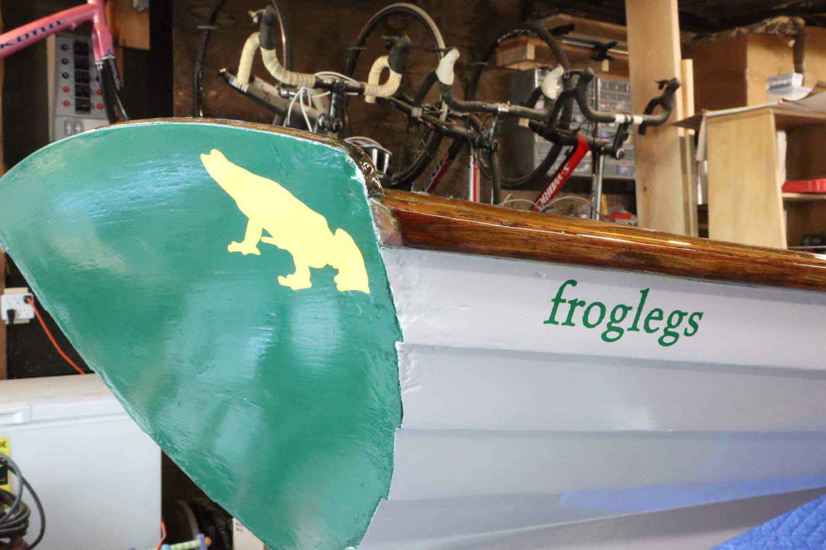 stern of a rowboat in the shop