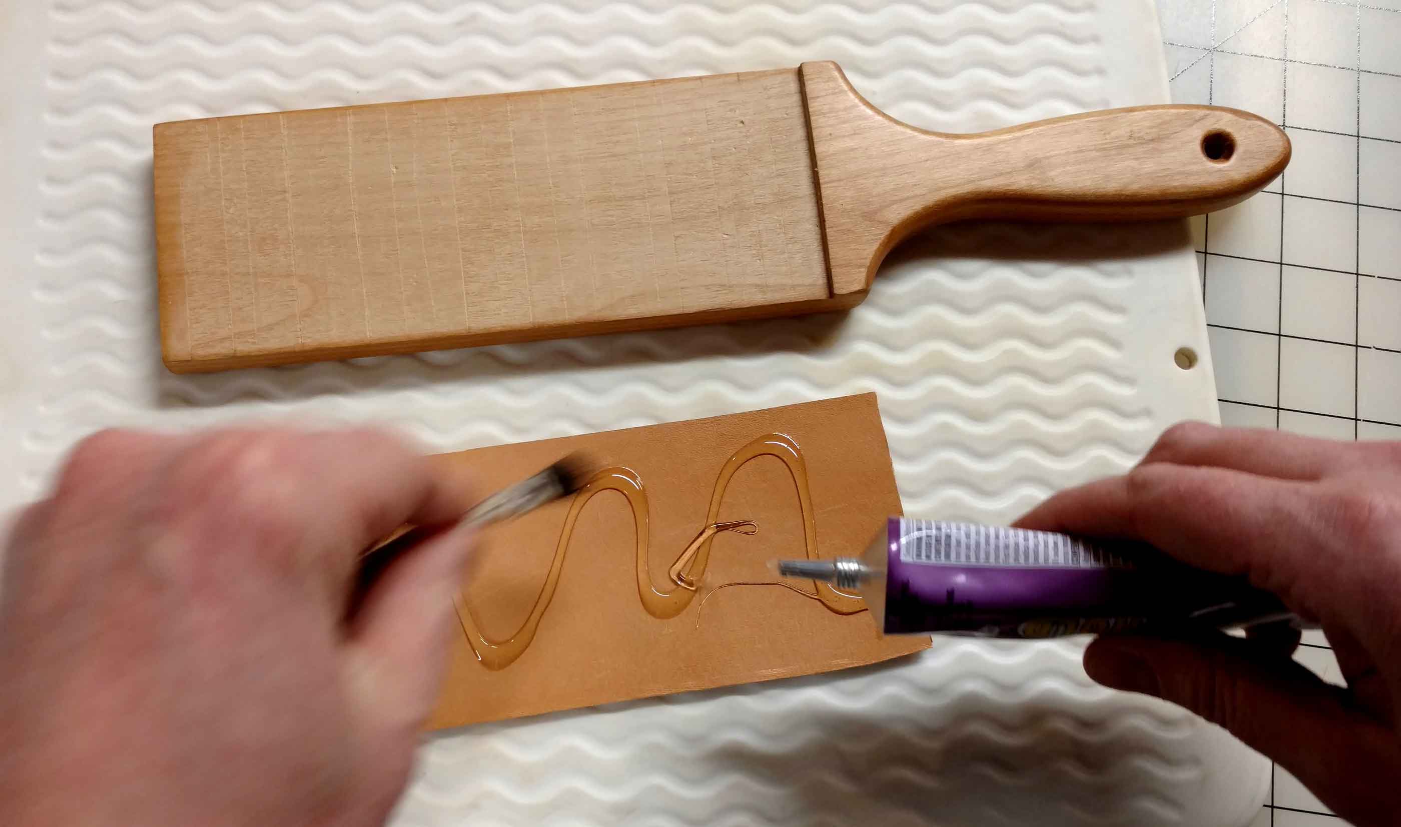 gluing leather