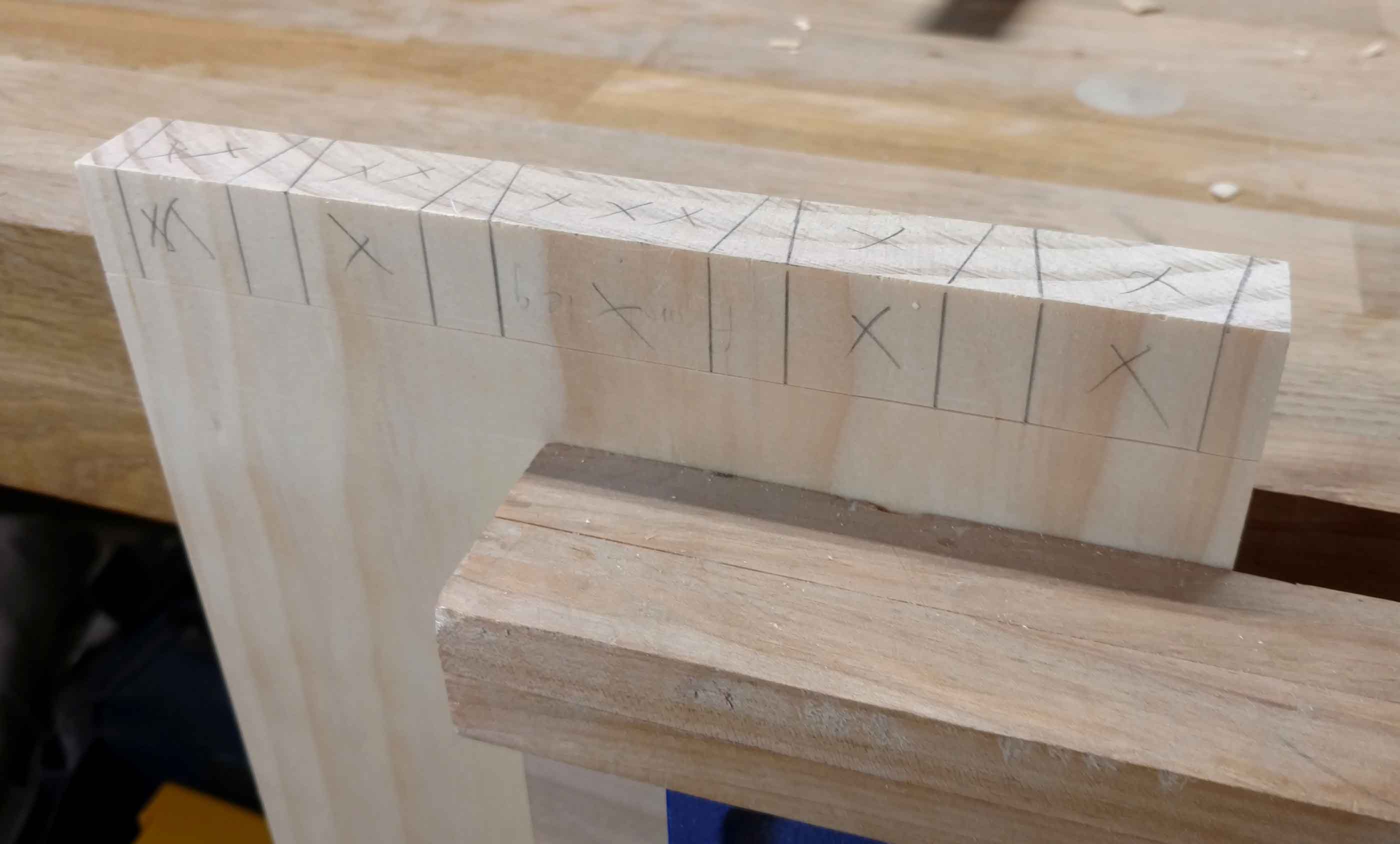marked out dovetails ready for cutting
