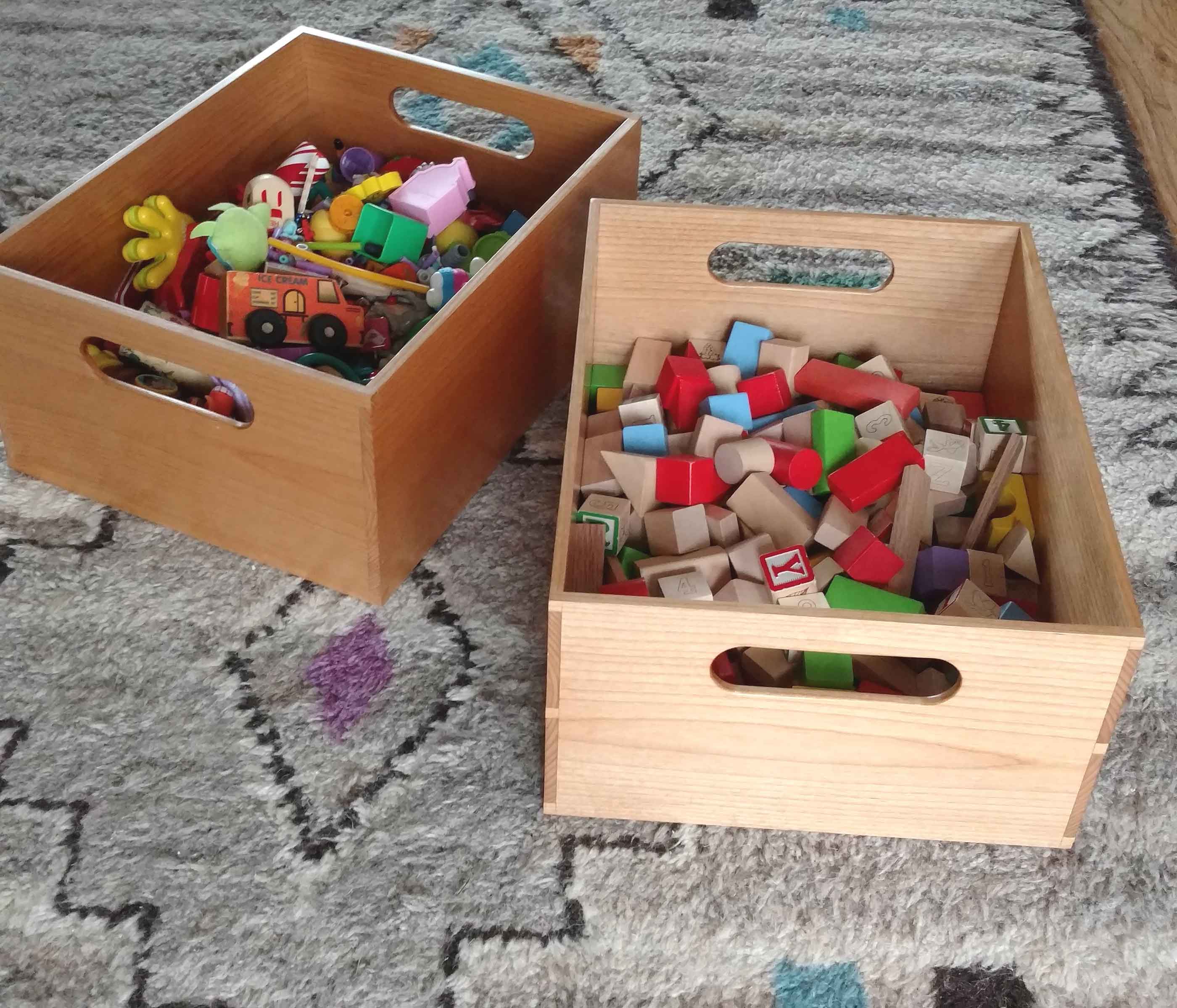 finished boxes with toys inside
